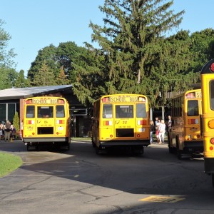 The buses  waiting to let everyone off.